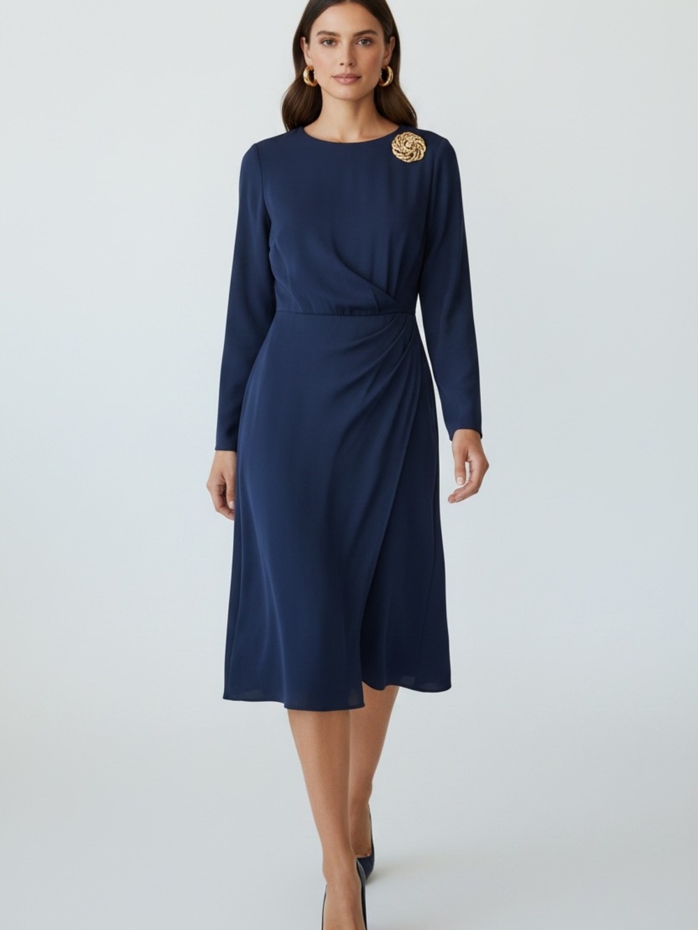 Shoshanna Navy Long-Sleeve fit & flare Dress classic look size 6